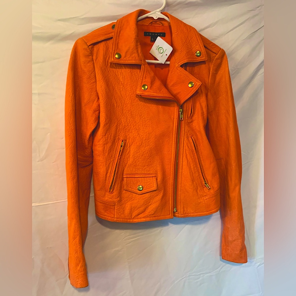 Theory Elanian Juno Melon leather lambskin motorcycle jacket size petite tall.